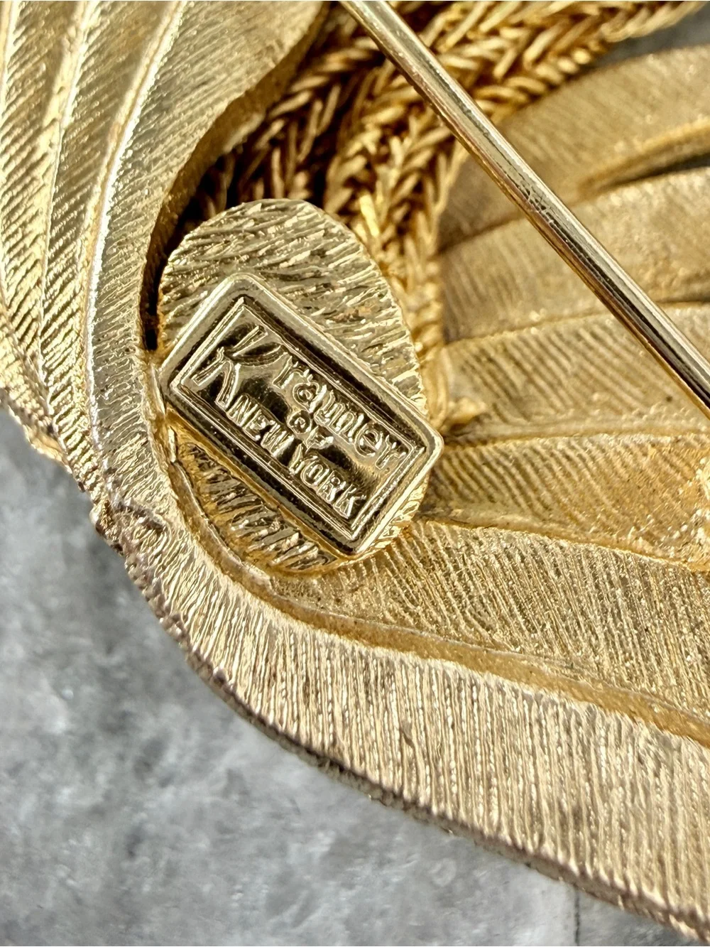 Vintage Signed Kramer of New York Winged-Feather and Chain Brooch